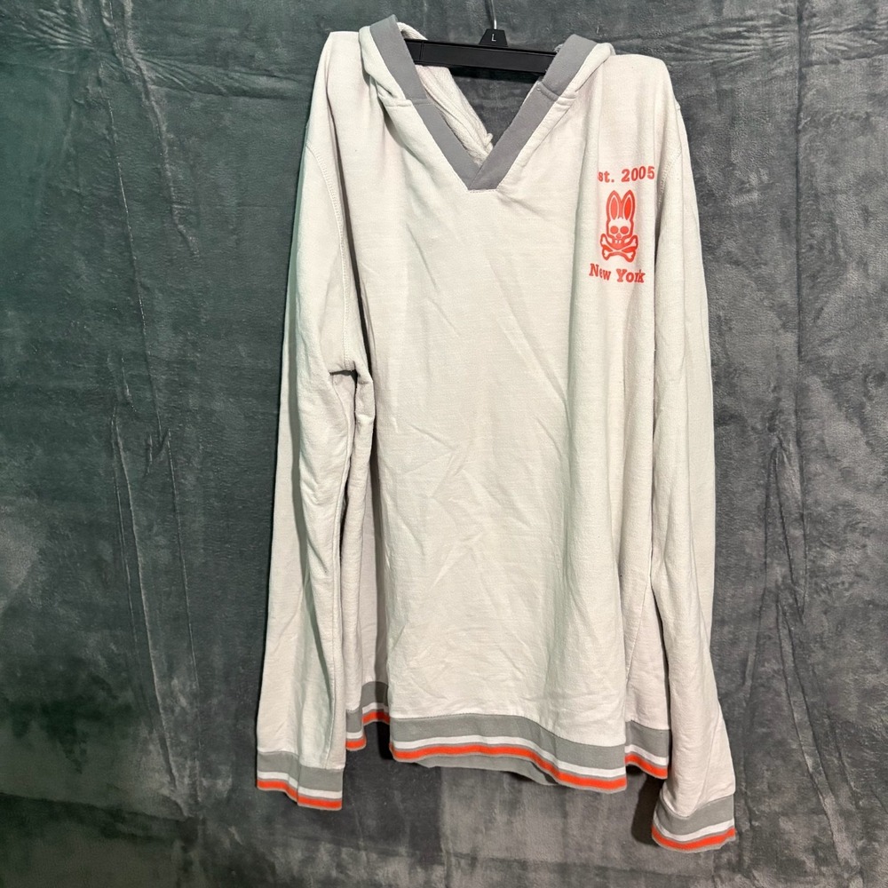 Psycho Bunny hoodie mens XL V Neck White Chest Logo Designer Pull over